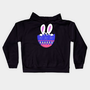 A blue-eyed Easter bunny peeks out of a cracked decorative egg. Kids Hoodie